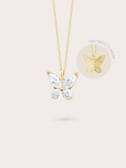 Moissanite Butterfly Necklace Reversible 18K Gold (1) – Mondays Made Flower & Birthstone Jewelry Singapore