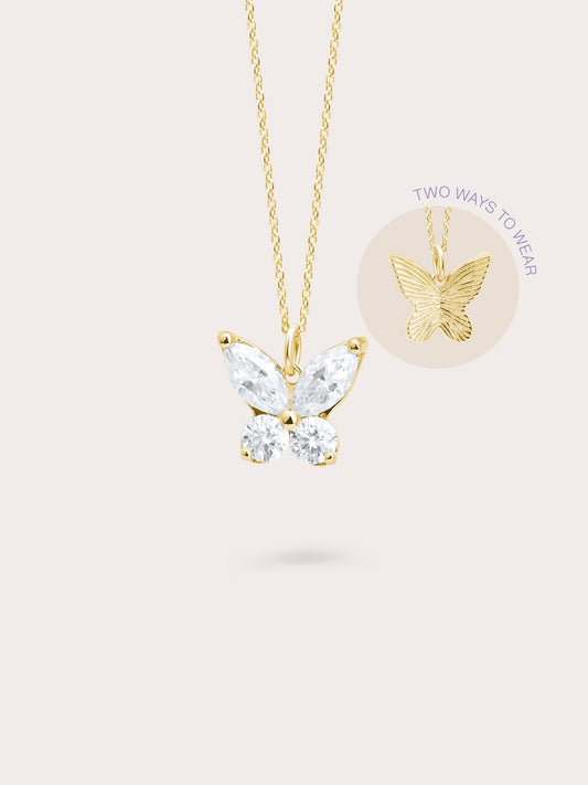 Moissanite Butterfly Necklace - Reversible