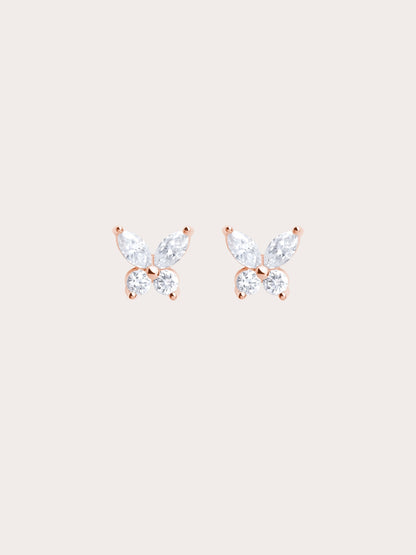 Moissanite Butterfly Stud Earrings 18K Rose Gold (1) – Mondays Made Flower & Birthstone Jewelry Singapore