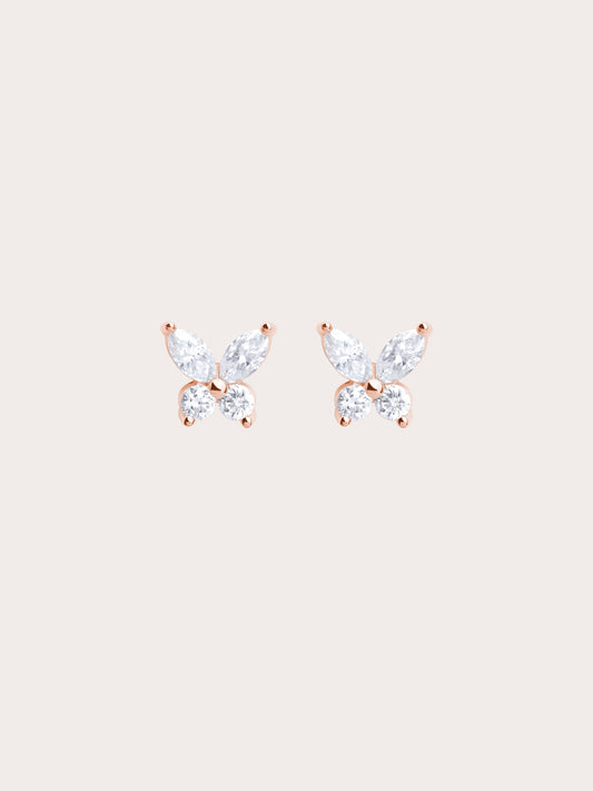 Moissanite Butterfly Stud Earrings 18K Rose Gold (1) – Mondays Made Flower & Birthstone Jewelry Singapore