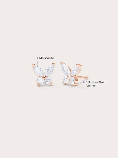 Moissanite Butterfly Stud Earrings 18K Rose Gold (2) – Mondays Made Flower & Birthstone Jewelry Singapore