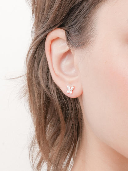 Moissanite Butterfly Stud Earrings 18K Rose Gold (4) – Mondays Made Flower & Birthstone Jewelry Singapore