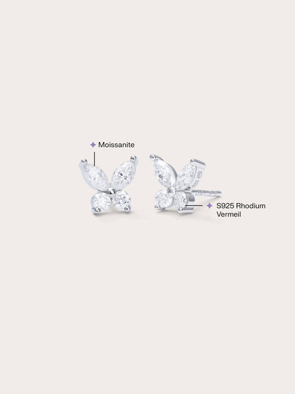 Moissanite Butterfly Stud Earrings S925 Silver Rhodium (2) – Mondays Made Flower & Birthstone Jewelry Singapore