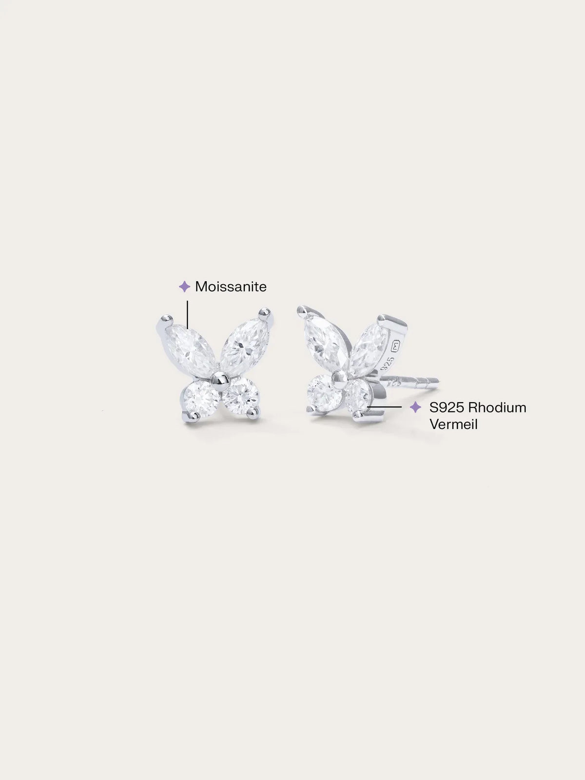 Moissanite Butterfly Stud Earrings