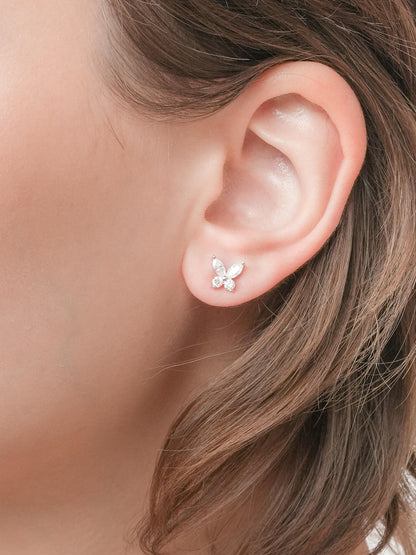 Moissanite Butterfly Stud Earrings S925 Silver Rhodium (4) – Mondays Made Flower & Birthstone Jewelry Singapore