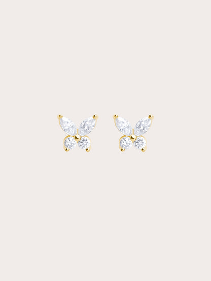 Moissanite Butterfly Stud Earrings 18K Gold (1) – Mondays Made Flower & Birthstone Jewelry Singapore