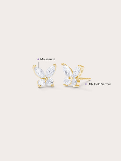 Moissanite Butterfly Stud Earrings 18K Gold (2) – Mondays Made Flower & Birthstone Jewelry Singapore