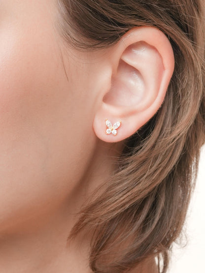 Moissanite Butterfly Stud Earrings 18K Gold (4) – Mondays Made Flower & Birthstone Jewelry Singapore