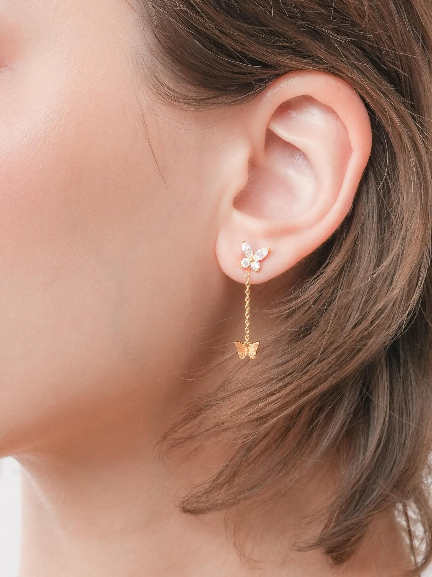 Moissanite Butterfly Dangle Earrings - Detachable