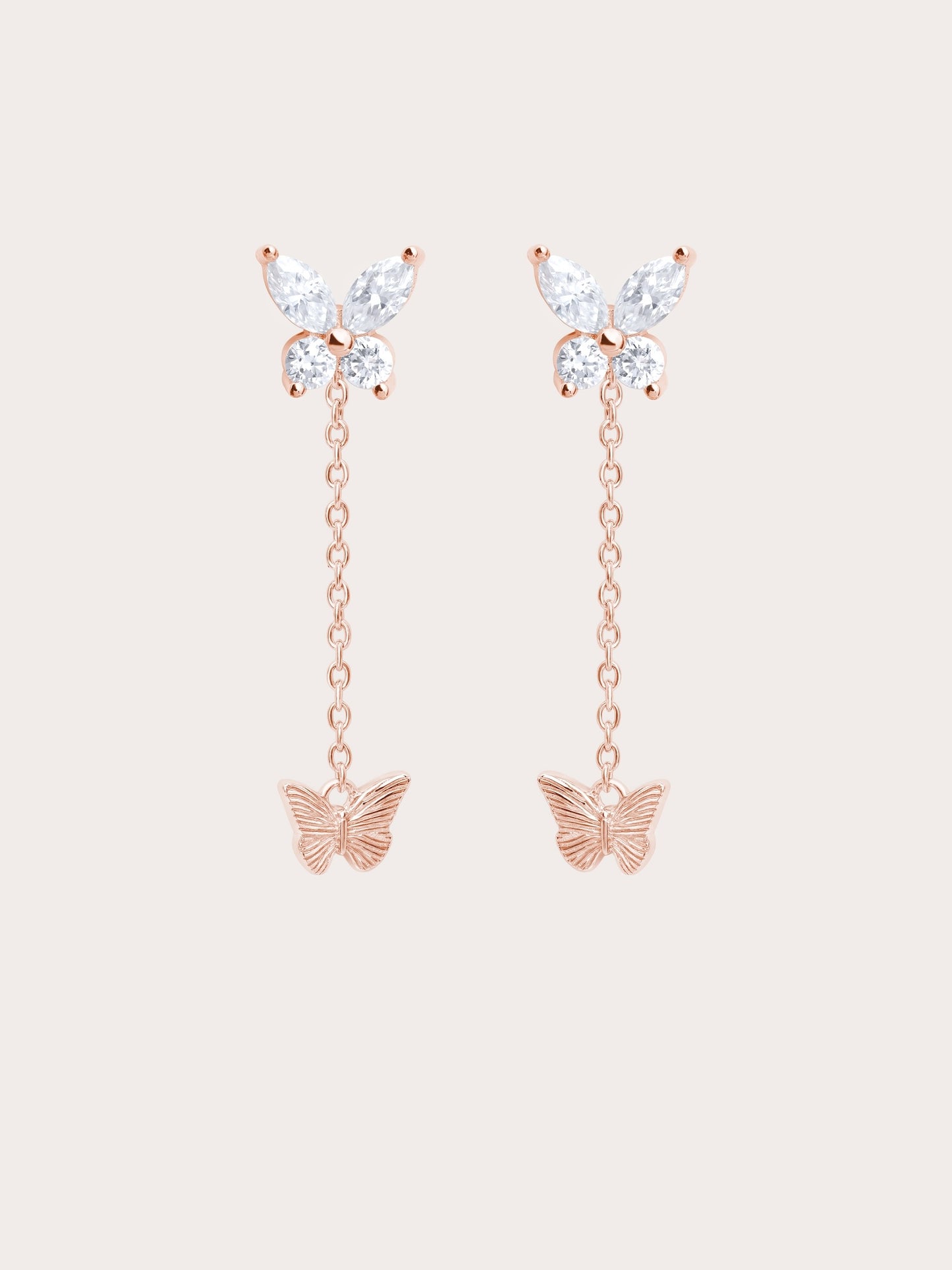 Moissanite Butterfly Dangle Earrings - Detachable