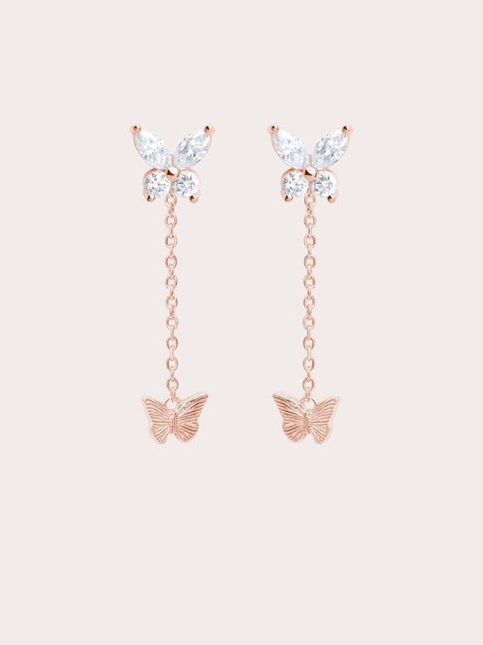 Moissanite Butterfly Stud Earrings W Butterfly 18K Rose Gold (2) – Mondays Made Flower & Birthstone Jewelry Singapore