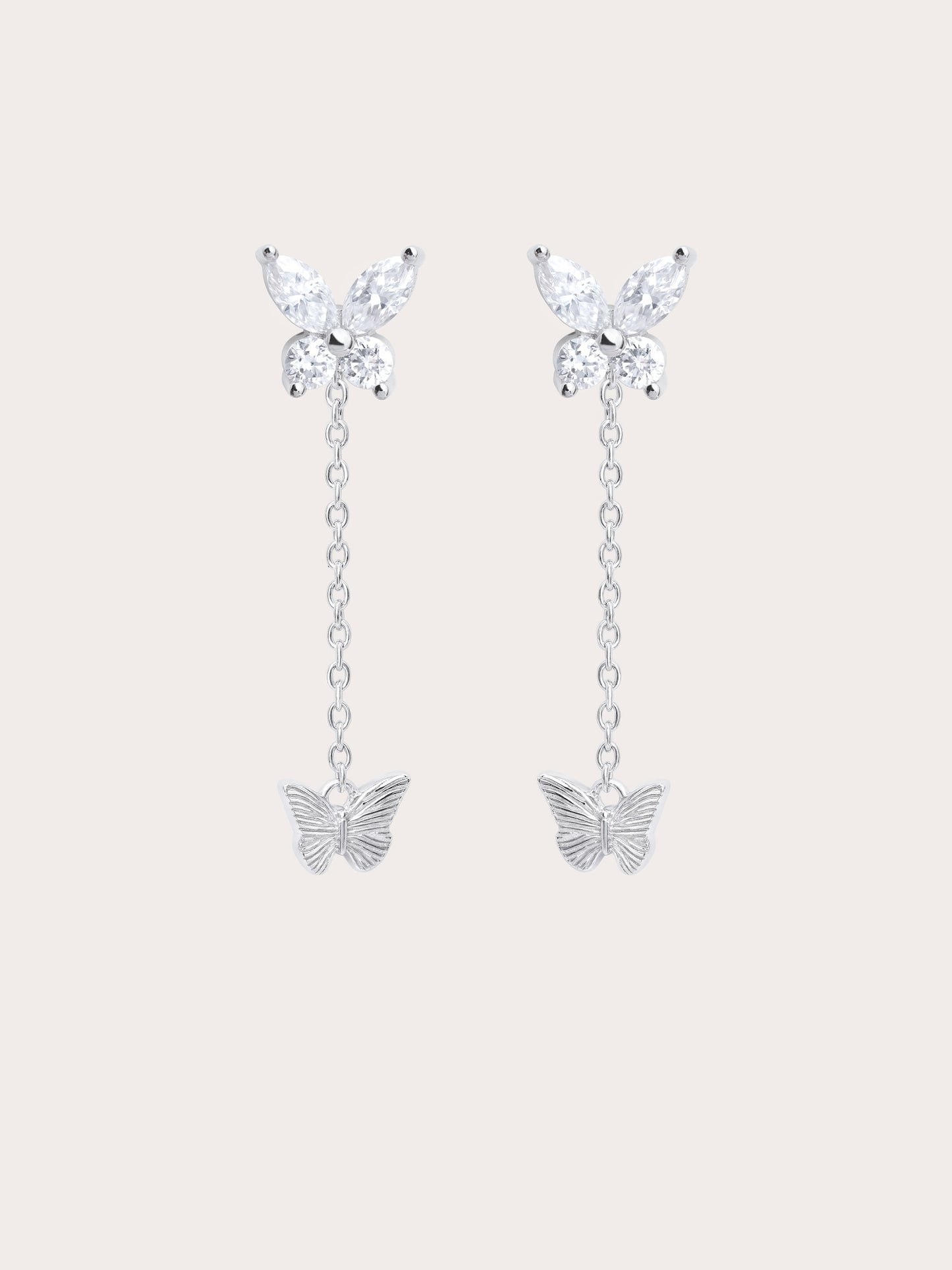 Moissanite Butterfly Dangle Earrings - Detachable