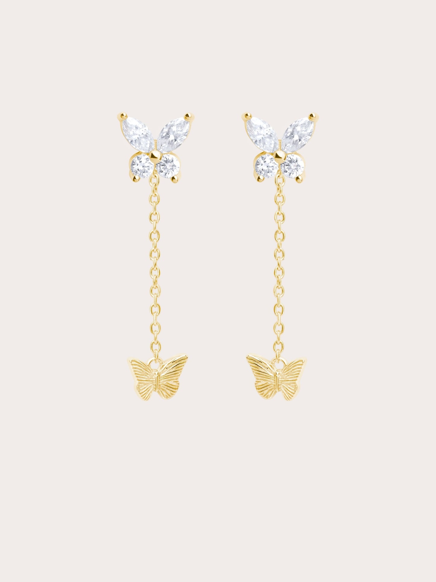 Moissanite Butterfly Dangle Earrings - Detachable