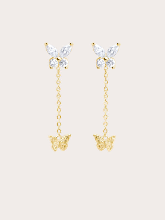 Moissanite Butterfly Dangle Earrings - Detachable