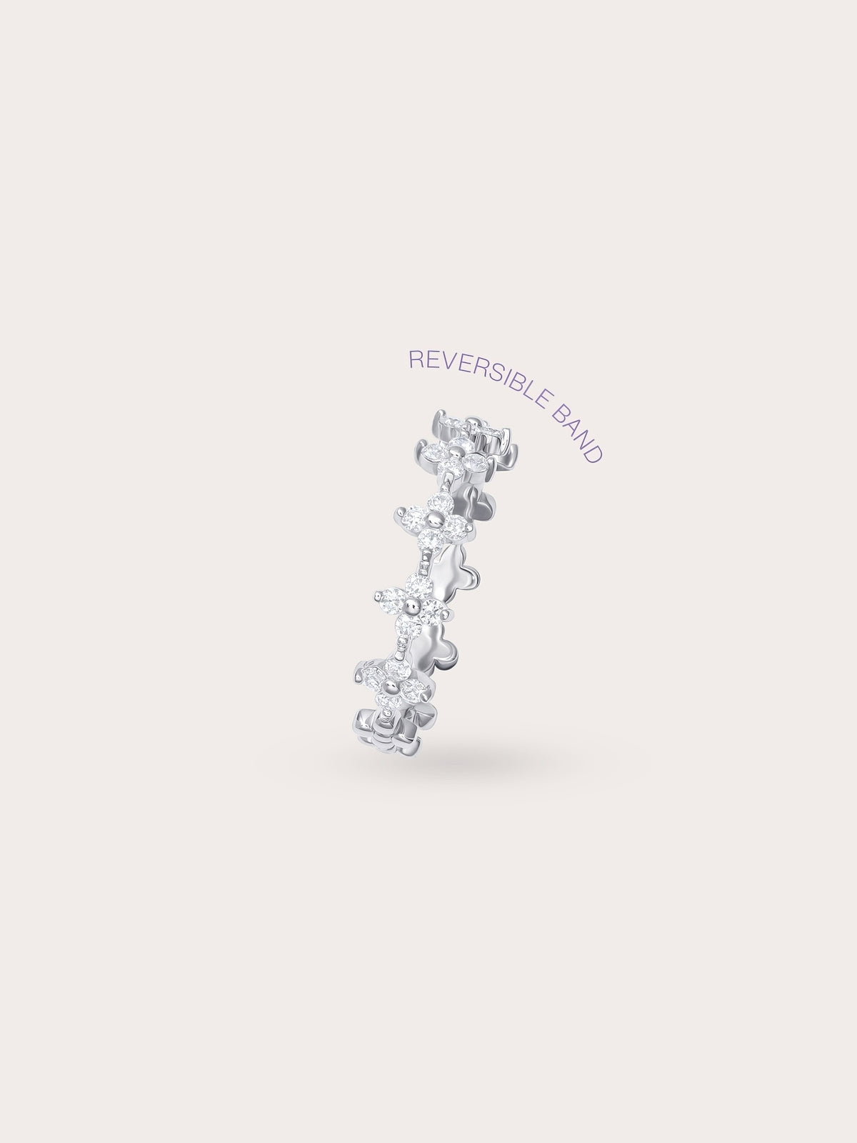Moissanite Clover Band Reversible S925 Silver Rhodium (1) – Mondays Made Flower & Birthstone Jewelry Singapore