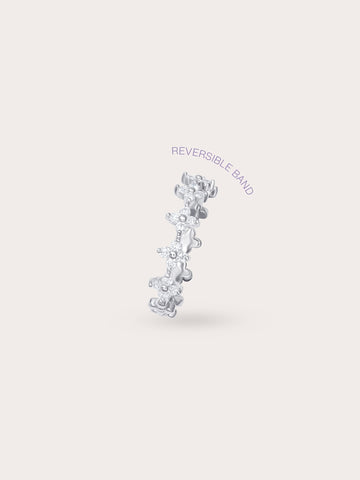 Moissanite Clover Band Reversible S925 Silver Rhodium (1) – Mondays Made Flower & Birthstone Jewelry Singapore