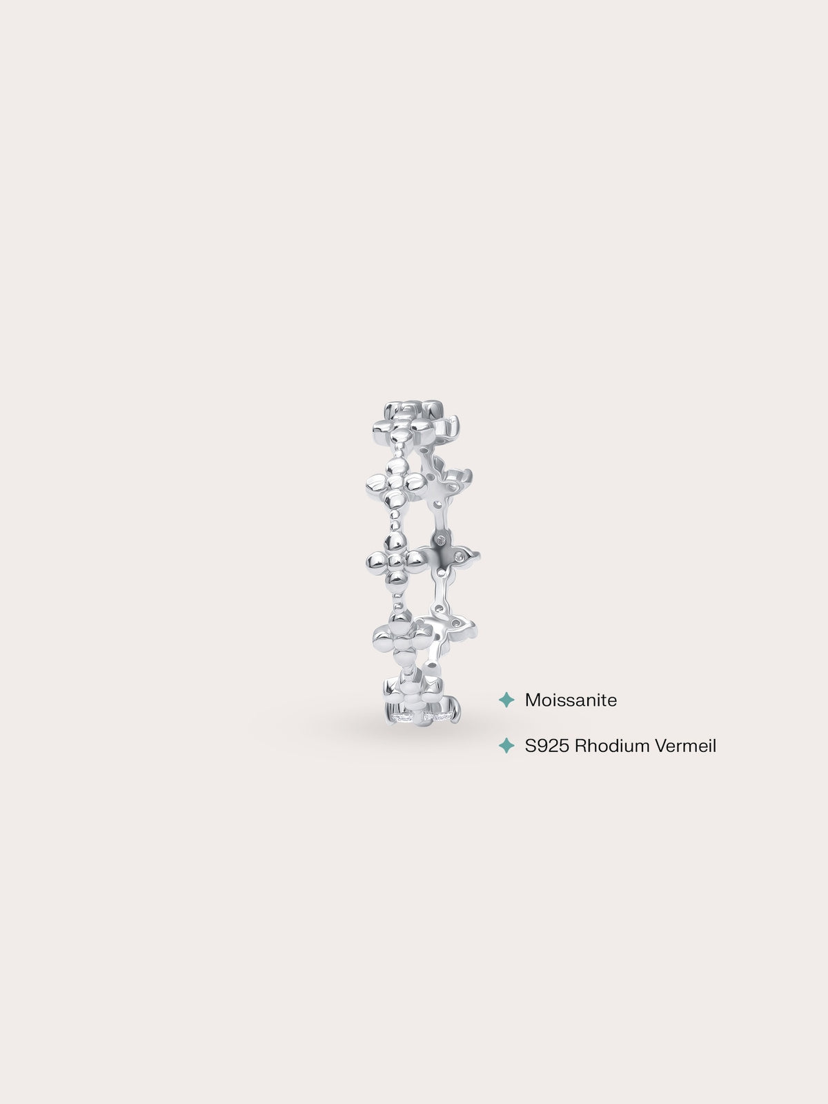 Moissanite Clover Band Reversible S925 Silver Rhodium (3) – Mondays Made Flower & Birthstone Jewelry Singapore