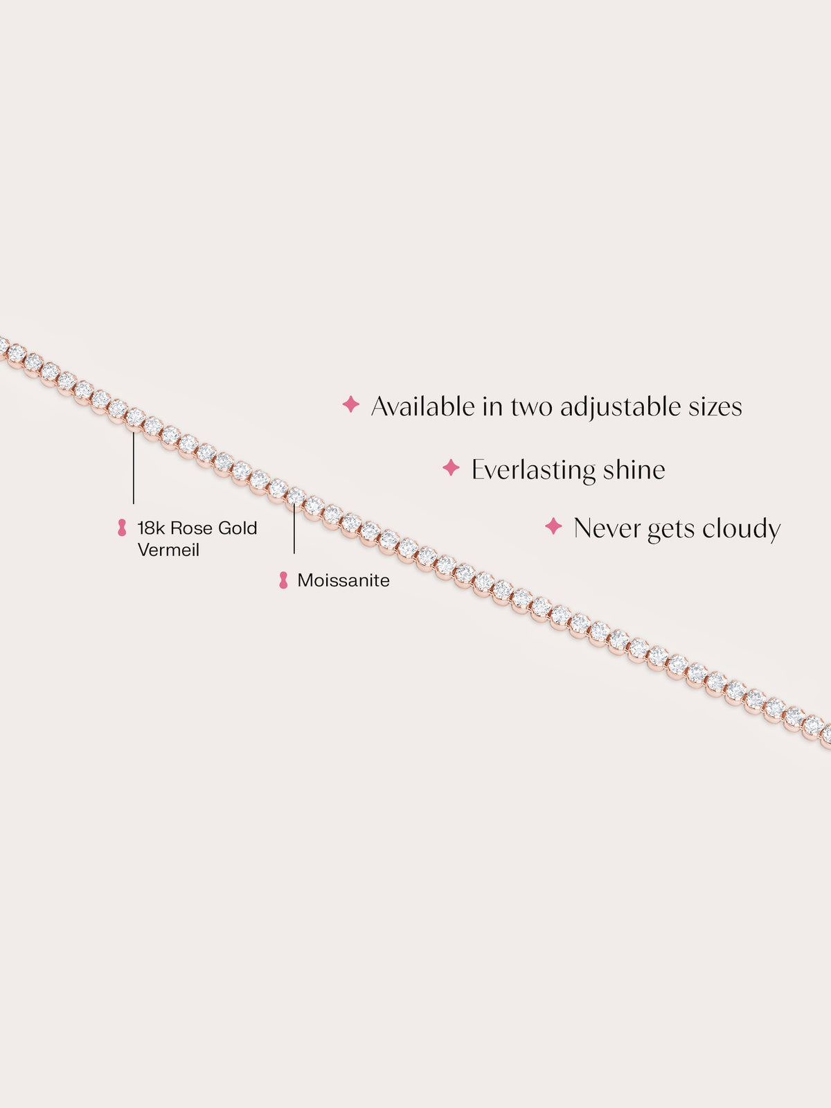 Moissanite Tennis Bracelet 18K Rose Gold (2) – Mondays Made Flower & Birthstone Jewelry Singapore
