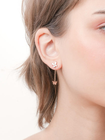 Moissanite Butterfly Stud Earrings 18K Rose Gold Butterfly (1) – Mondays Made Flower & Birthstone Jewelry Singapore
