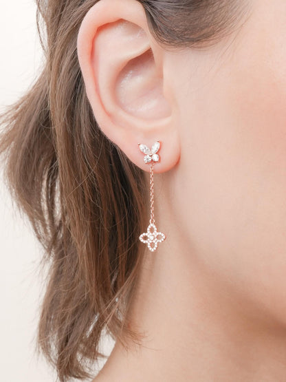 Moissanite Butterfly Stud Earrings 18K Rose Gold Clover – Mondays Made Flower & Birthstone Jewelry Singapore