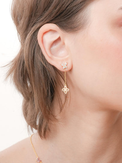 Moissanite Butterfly Stud Earrings 18K Gold Clover – Mondays Made Flower & Birthstone Jewelry Singapore