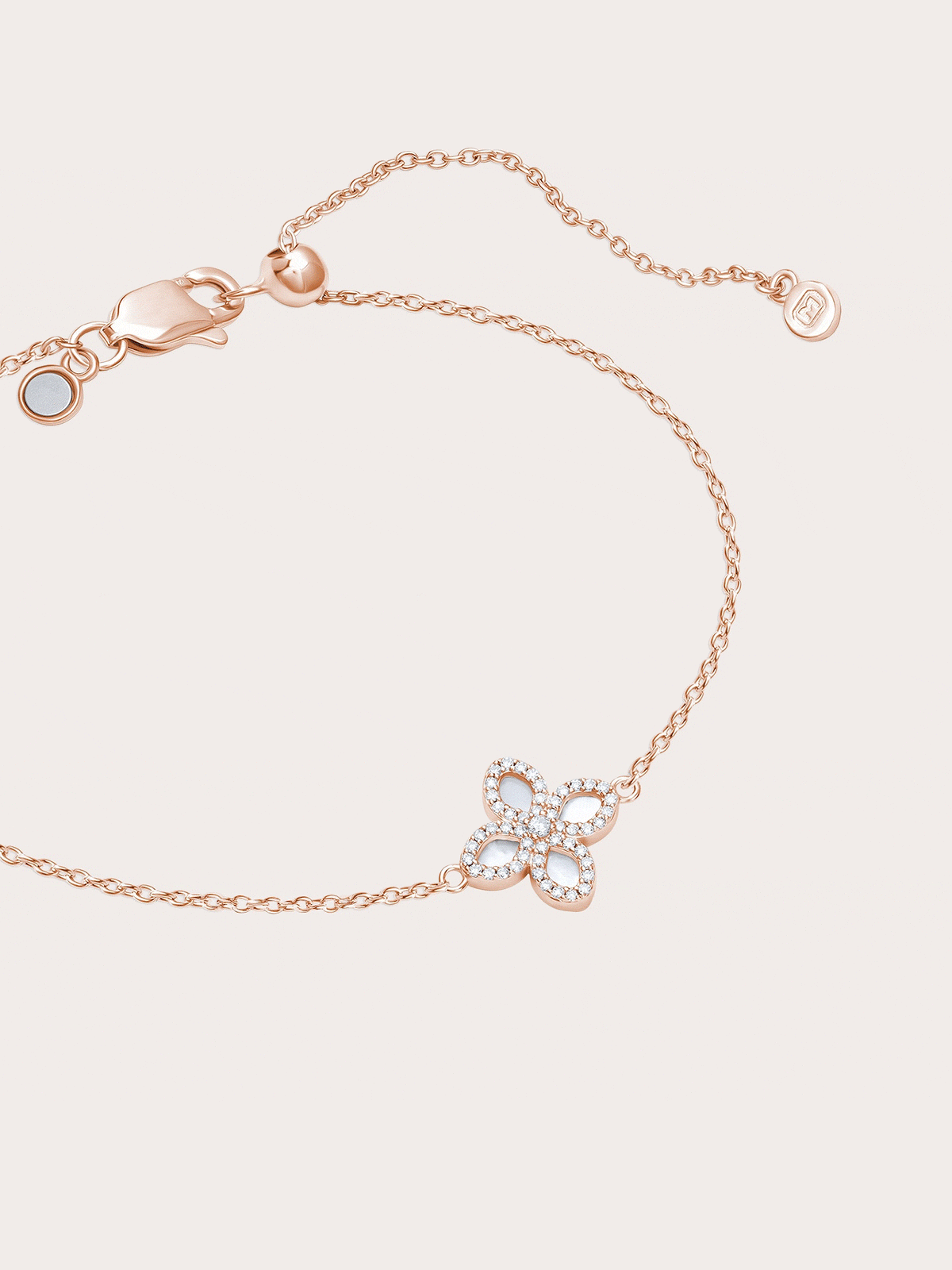 Mother Of Pearl Clover Bracelet Reversible 18K Rose Gold – Mondays Made Flower & Birthstone Jewelry Singapore