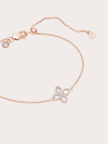 Mother Of Pearl Clover Bracelet Reversible 18K Rose Gold – Mondays Made Flower & Birthstone Jewelry Singapore