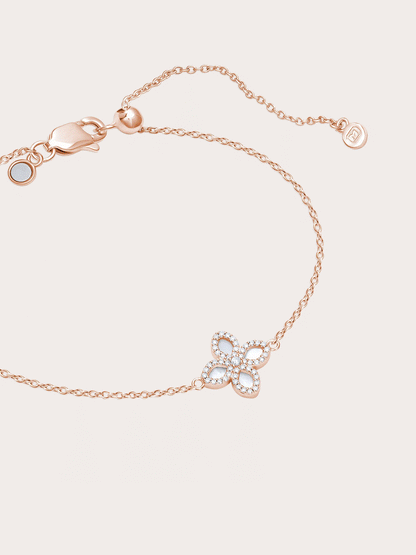 Mother Of Pearl Clover Bracelet Reversible 18K Rose Gold – Mondays Made Flower & Birthstone Jewelry Singapore