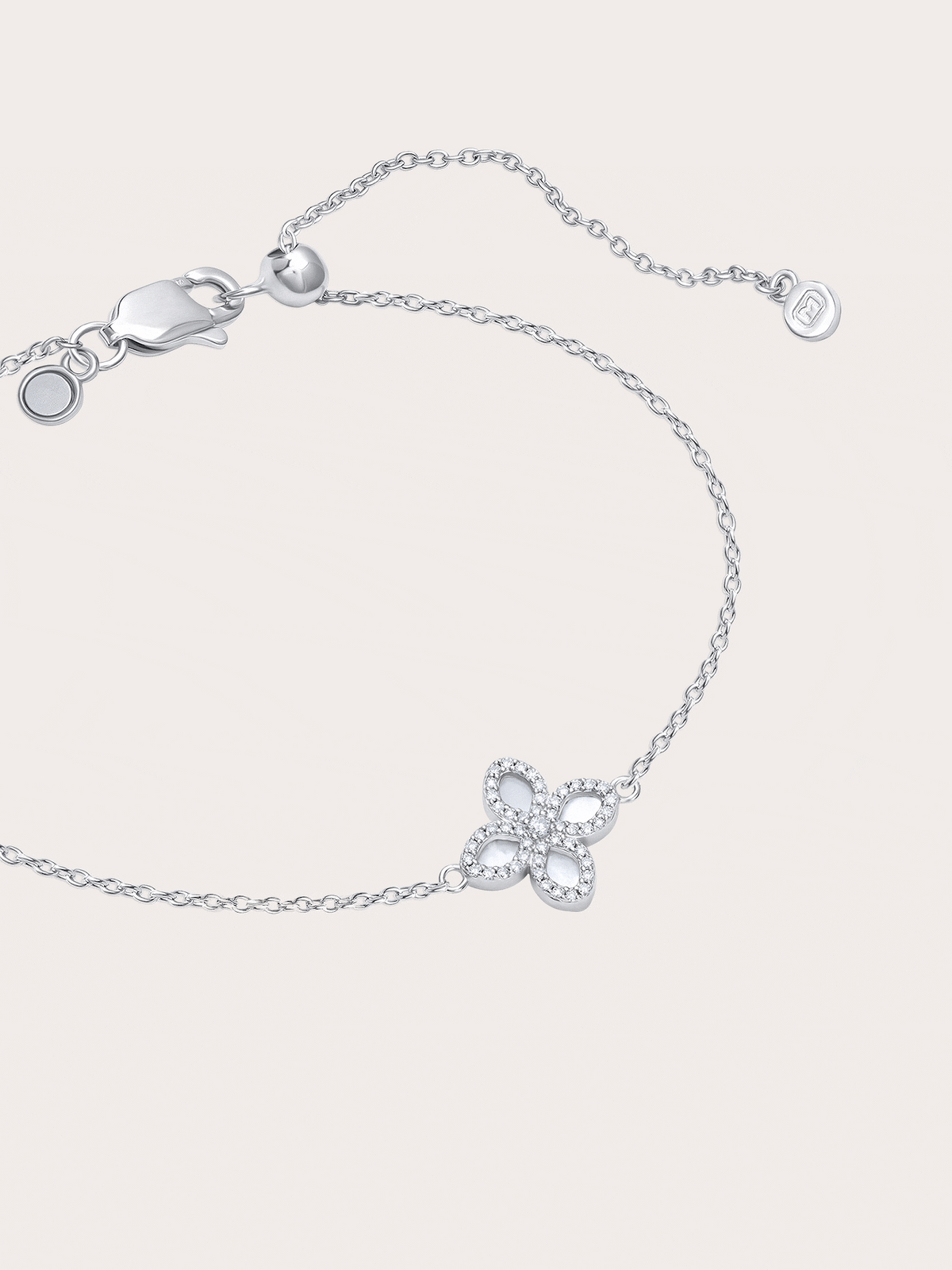 Mother Of Pearl Clover Bracelet Reversible S925 Silver Rhodium – Mondays Made Flower & Birthstone Jewelry Singapore