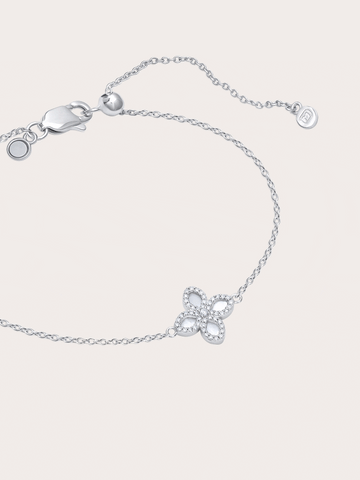 Mother Of Pearl Clover Bracelet Reversible S925 Silver Rhodium – Mondays Made Flower & Birthstone Jewelry Singapore