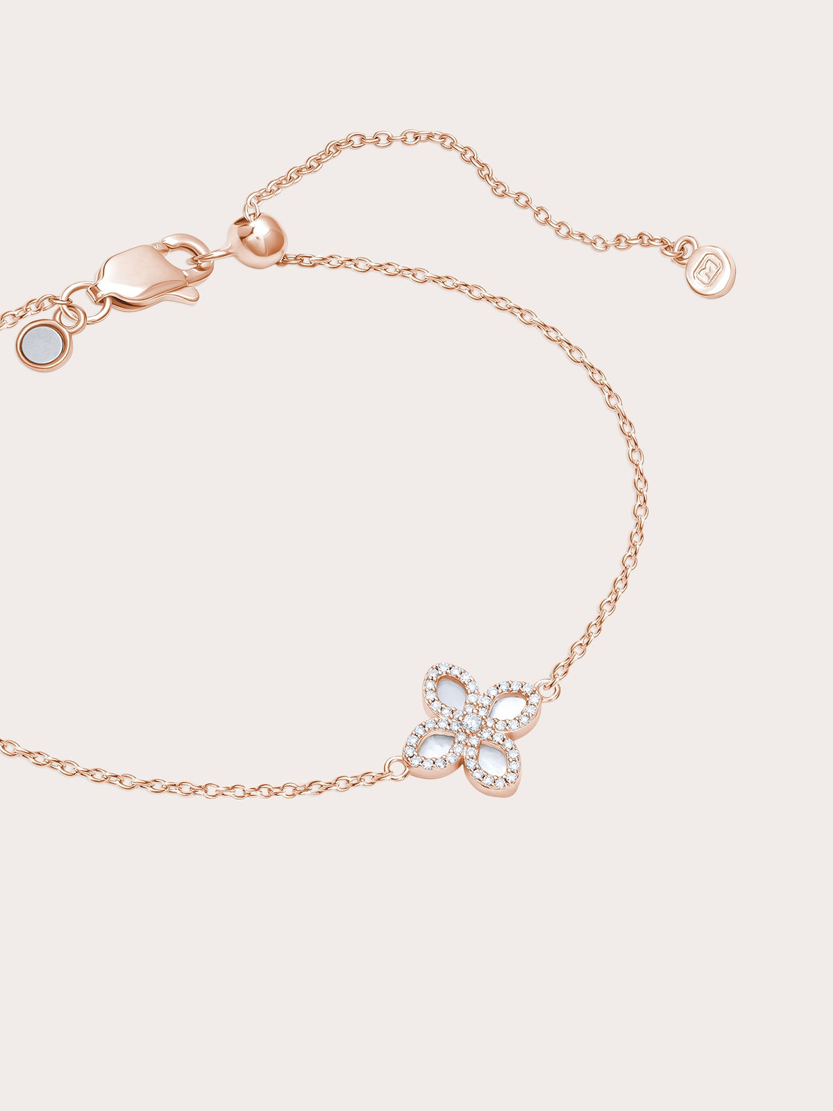 Motherof Pearl Clover Bracelet Reversible 18K Rose Gold (1) – Mondays Made Flower & Birthstone Jewelry Singapore