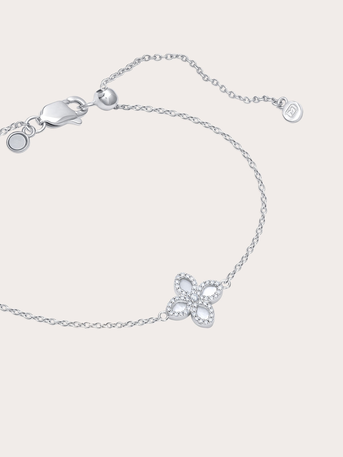 Motherof Pearl Clover Bracelet Reversible S925 Silver Rhodium (1) – Mondays Made Flower & Birthstone Jewelry Singapore
