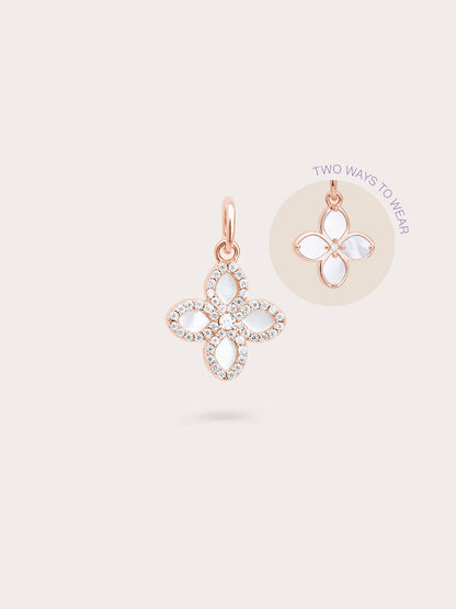 Motherof Pearl Clover Charm Reversible 18K Rose Gold (1) – Mondays Made Flower & Birthstone Jewelry Singapore