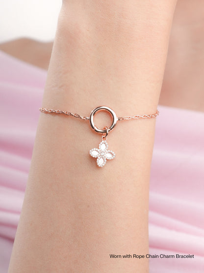 Motherof Pearl Clover Charm Reversible 18K Rose Gold Worn With – Mondays Made Flower & Birthstone Jewelry Singapore
