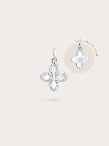 Motherof Pearl Clover Charm Reversible S925 Silver Rhodium (1) – Mondays Made Flower & Birthstone Jewelry Singapore