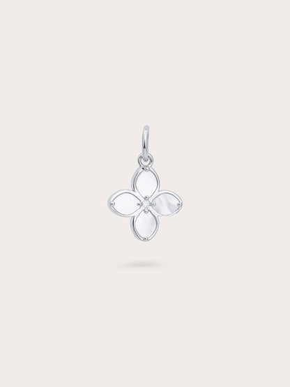 Motherof Pearl Clover Charm Reversible S925 Silver Rhodium (3) – Mondays Made Flower & Birthstone Jewelry Singapore