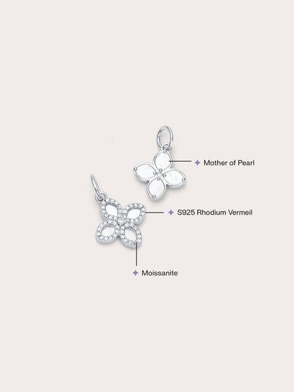 Motherof Pearl Clover Charm Reversible S925 Silver Rhodium (4) – Mondays Made Flower & Birthstone Jewelry Singapore