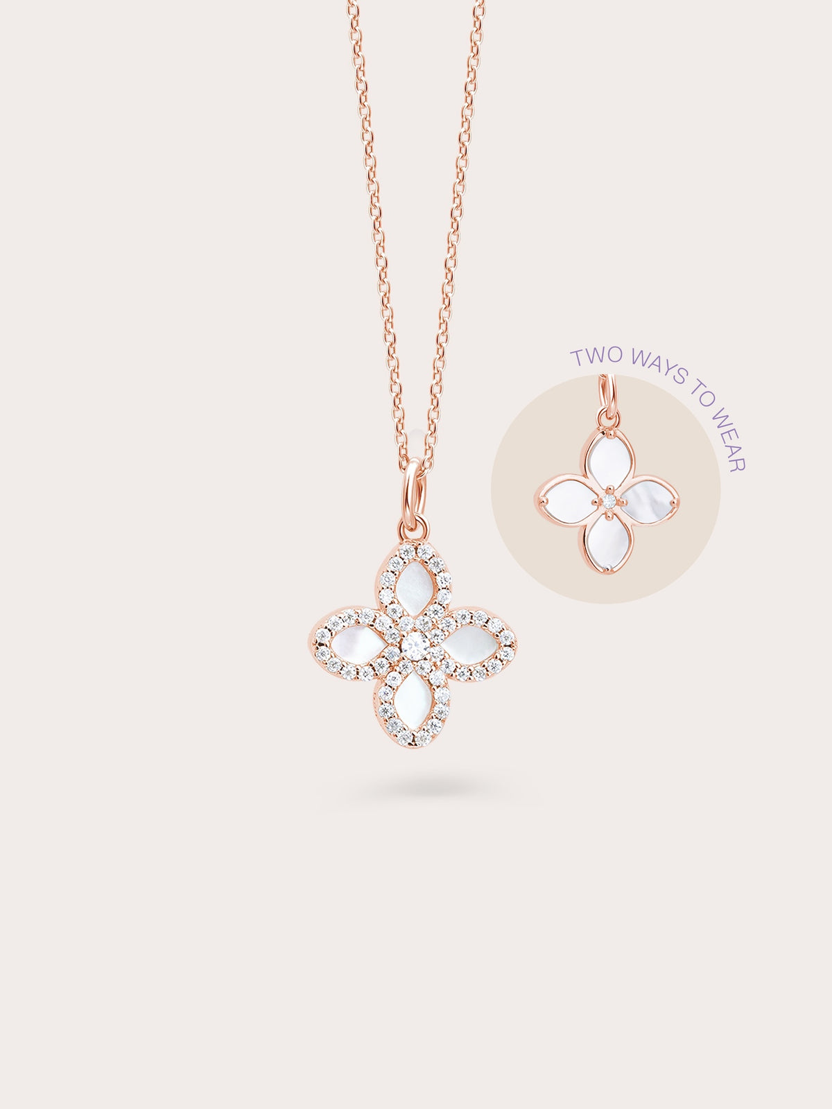 Motherof Pearl Clover Necklace Reversible 18K Rose Gold (9) – Mondays Made Flower & Birthstone Jewelry Singapore