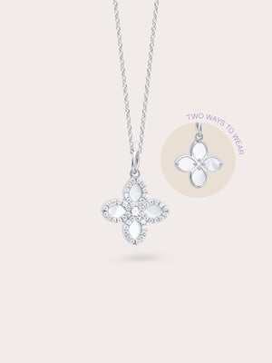 Motherof Pearl Clover Necklace Reversible S925 Silver Rhodium (10) – Mondays Made Flower & Birthstone Jewelry Singapore