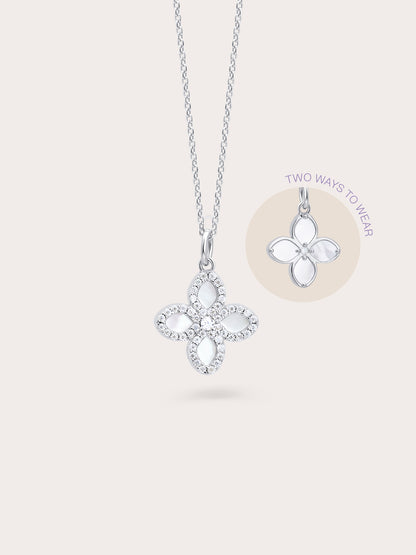 Motherof Pearl Clover Necklace Reversible S925 Silver Rhodium (10) – Mondays Made Flower & Birthstone Jewelry Singapore