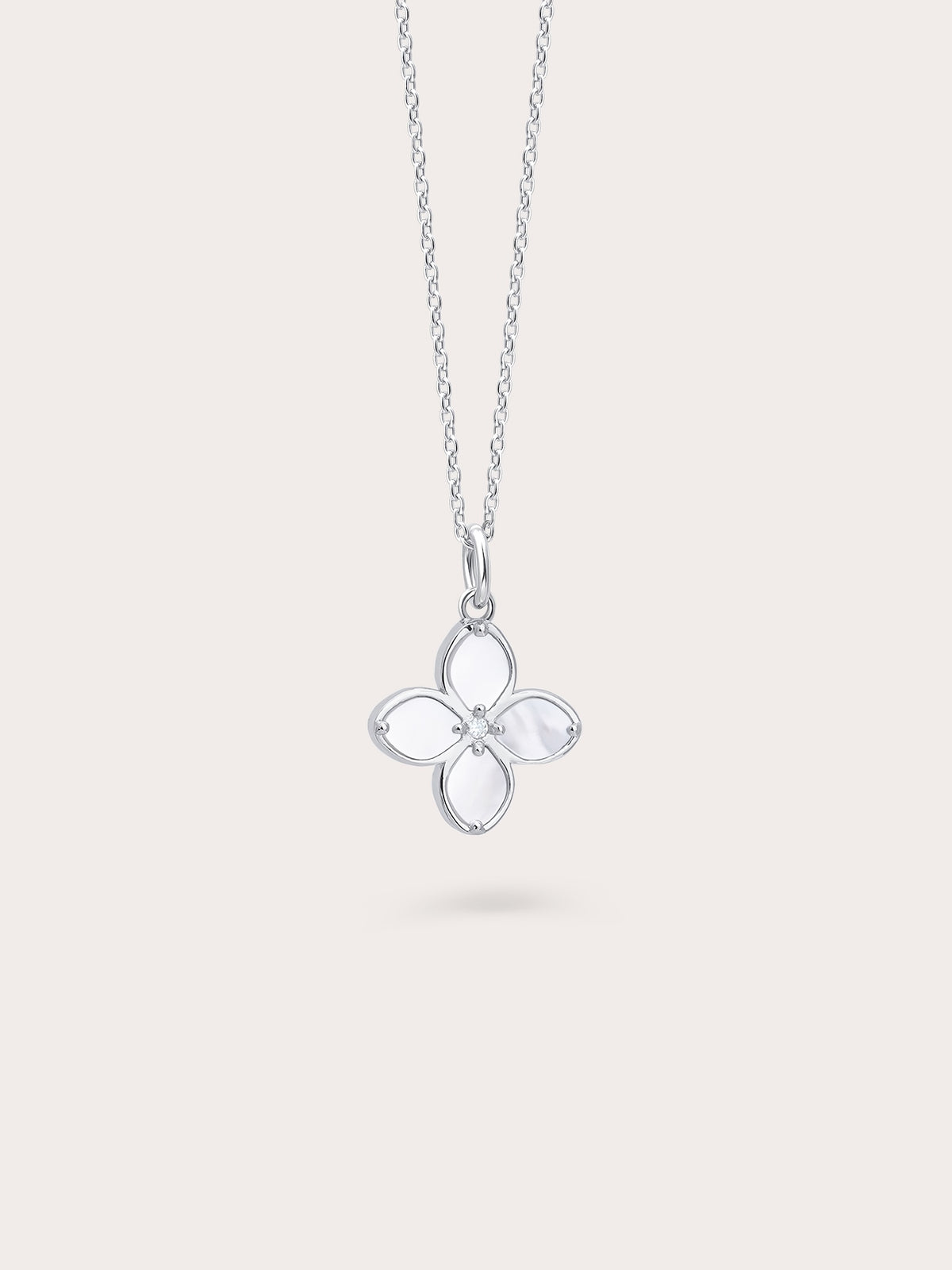 Motherof Pearl Clover Necklace Reversible S925 Silver Rhodium (12) – Mondays Made Flower & Birthstone Jewelry Singapore