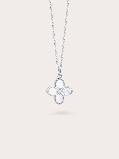 Motherof Pearl Clover Necklace Reversible S925 Silver Rhodium (12) – Mondays Made Flower & Birthstone Jewelry Singapore