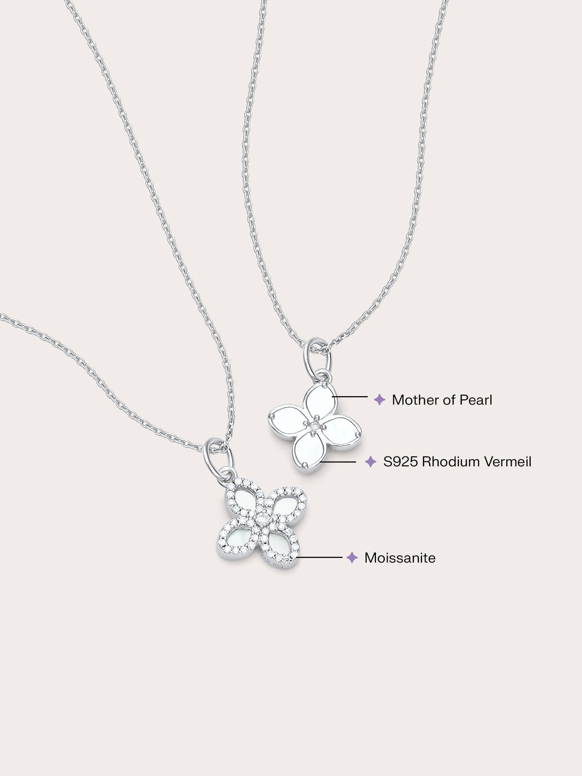 Motherof Pearl Clover Necklace Reversible S925 Silver Rhodium (13) – Mondays Made Flower & Birthstone Jewelry Singapore