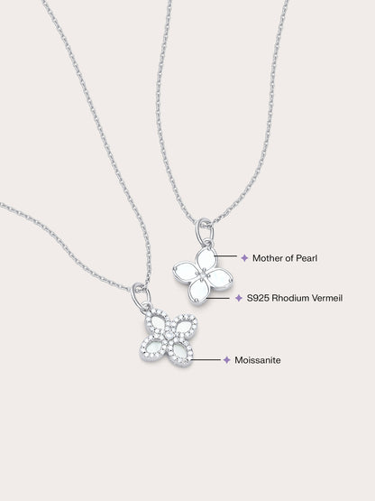 Motherof Pearl Clover Necklace Reversible S925 Silver Rhodium (13) – Mondays Made Flower & Birthstone Jewelry Singapore