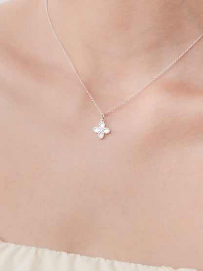 Motherof Pearl Clover Necklace Reversible S925 Silver Rhodium (17) – Mondays Made Flower & Birthstone Jewelry Singapore