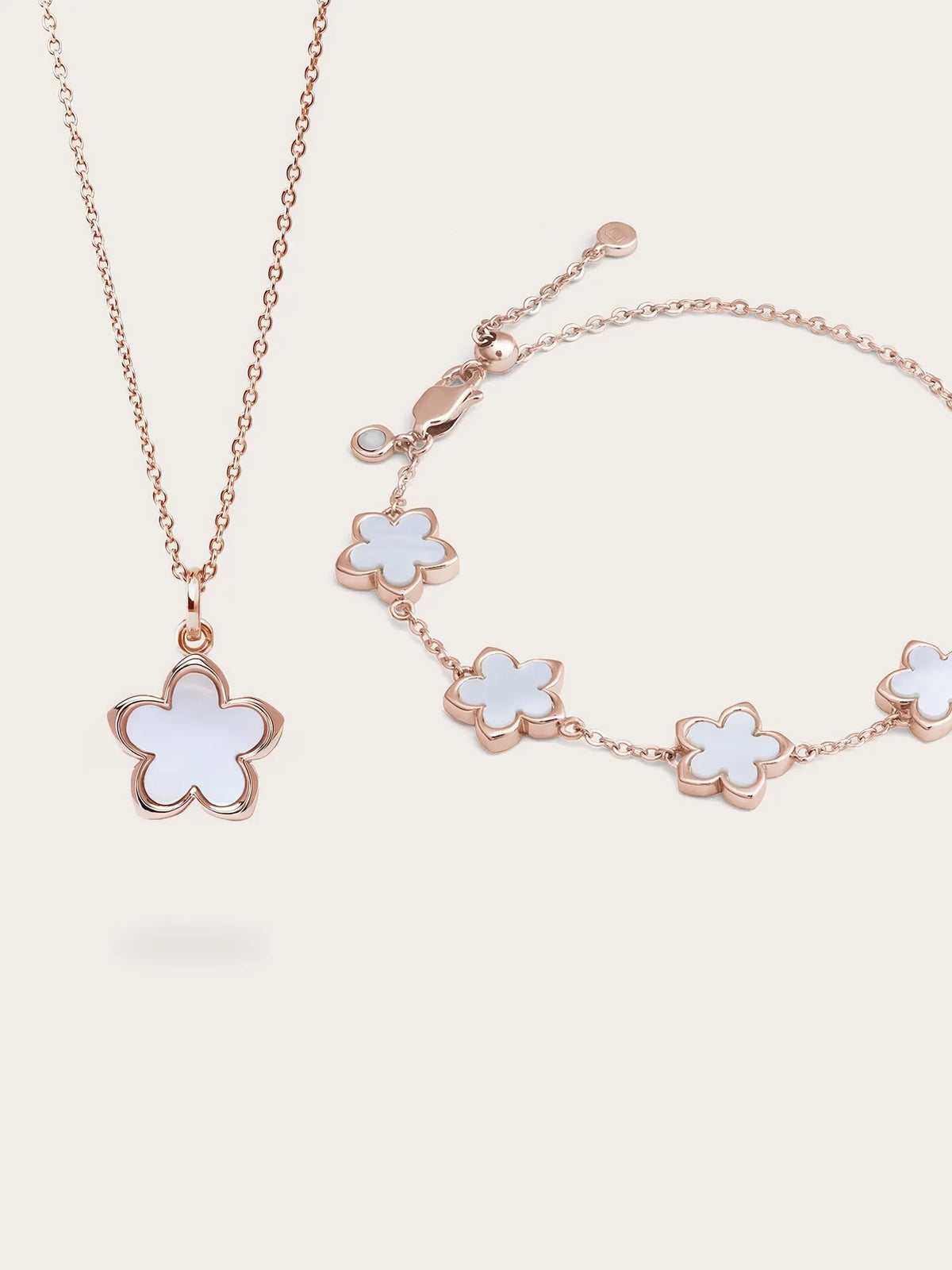 Mother of Pearl Sakura Reversible Necklace and Bracelet Set
