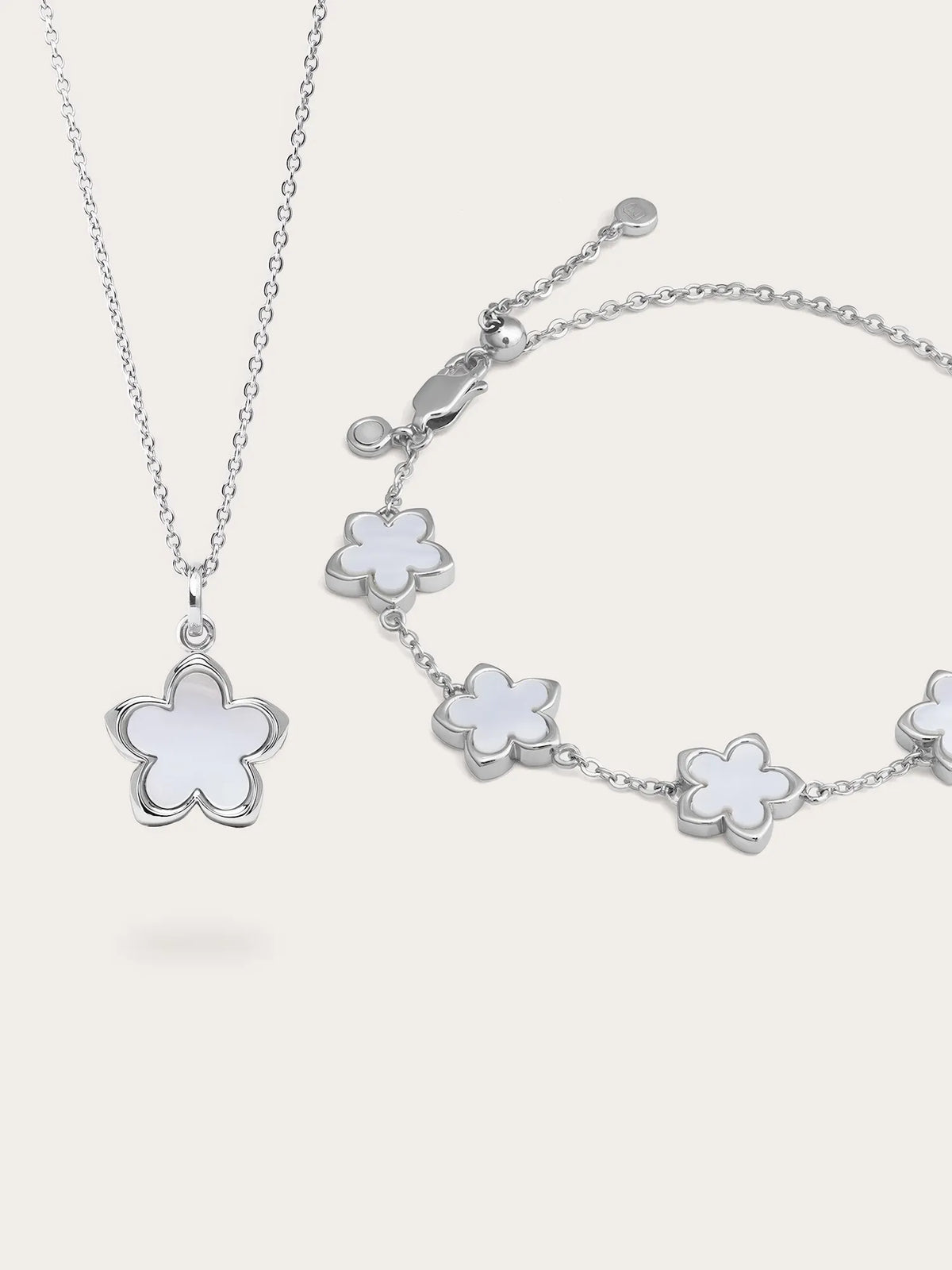 Mother of Pearl Sakura Reversible Necklace and Bracelet Set