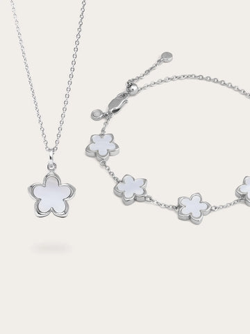 Mother of Pearl Sakura Reversible Necklace and Bracelet Set