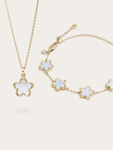 Mother of Pearl Sakura Reversible Necklace and Bracelet Set