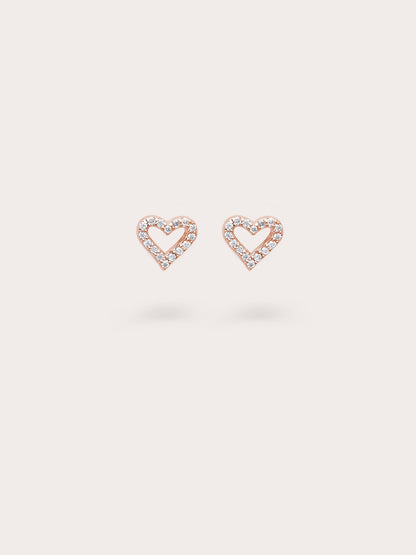 Open Heart Pave Moissanite Stud Earrings 18K Rose Gold (1) – Mondays Made Flower & Birthstone Jewelry Singapore